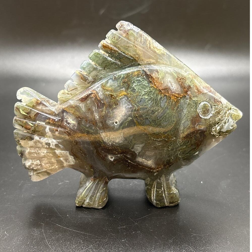 Amazing Moss Agate Crystal Fish Carving